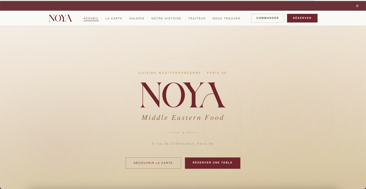 Aperçu du site du restaurant Noya, réalisé par Devanture